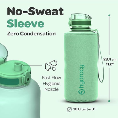 Hydracy Water Bottle with Time Marker -Large BPA Free Water Bottle & No Sweat Sleeve -Leak Proof Gym Bottle with Fruit Infuser Strainer & Times to Drink -Ideal for Fitness Sports & Outdoors