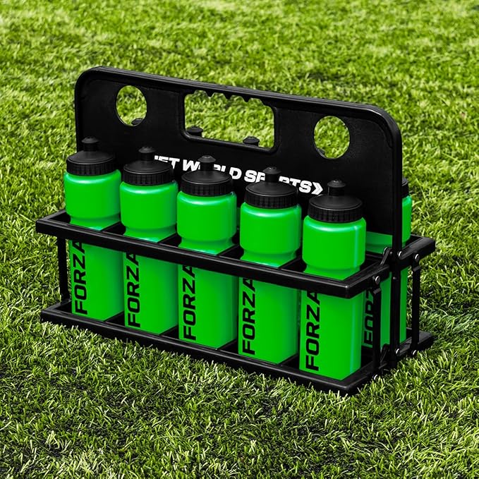 FORZA Team Sports Water Bottles | 25oz Capacity with Portable Carry Bag or Foldable Carrier - BPA-Free Plastic for Hydration on the Go (Foldable Carrier, Green)