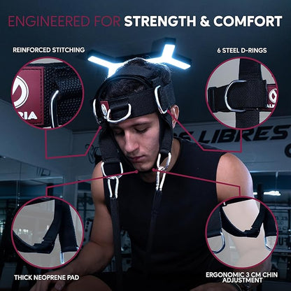 ALKYRIA Neck Harness Weight Lifting Trainer - Adjustable Neck Exerciser & Strengthener for Gym, Boxing, and Home Training - Padded Head Harness with Bonus Jaw Exerciser & Mesh Bag