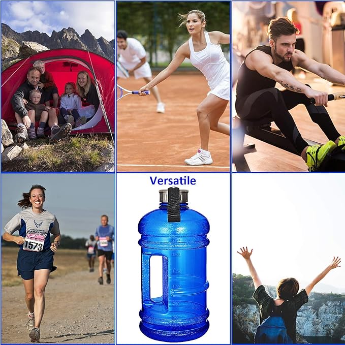 Half Gallon Big Water Bottle, 2.2L/73 OZ Large Leak Proof Sports Jug with Handle,Huge BPA Free PETG Plastic Wide Mouth Drinking Container Flask for Fitness Gym Biking Outdoor