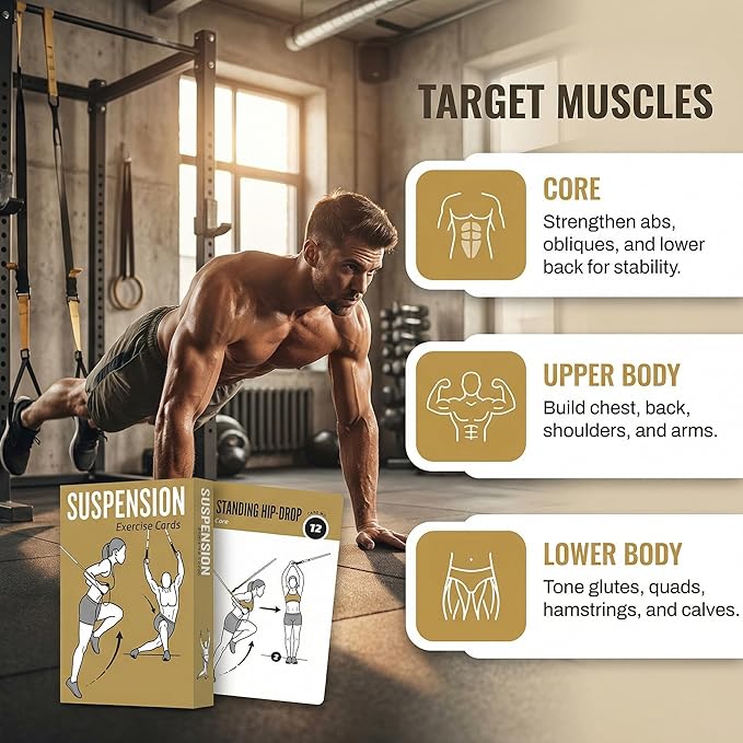 Bodyweight & Dumbbell & Suspension1 Workout Cards - 150 Large 5"x3.5" Exercise Cards with 36 Strength Moves, Home & Gym Fitness Cards for Men & Women, Beginner Fitness Guide