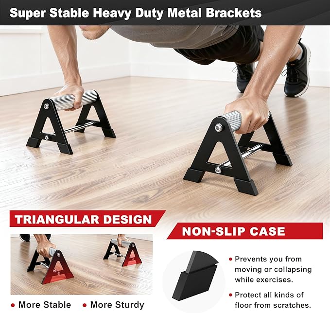 Push Up Bar - Heavy-Duty Stainless Steel Pushup Stands with Non-Slip Base, 500LB Capacity, Portable Home Gym Equipment for Strength Training & Floor Workouts