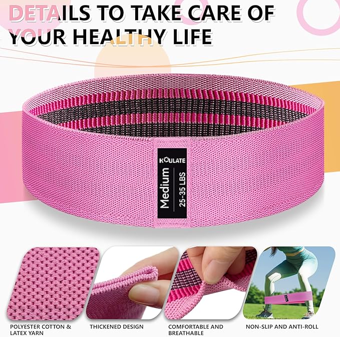 Exercise Bands, 3 Levels Fabric Resistance Bands for Working Out, Workout Bands Resistance for Women & Men, Multi-Colored Fabric Booty Bands for Leg Strength Training, Rehab, Yoga