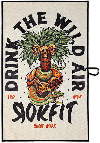 RokFit Gym & Golf Towel – Multi-Use, Quick-Dry, Durable Utility Towel with Bold Graphic and Carabiner Clip (Drink The Wild Air)