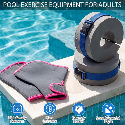 Water Aerobics Set for Aquatic Exercise 1 Pair Swimming Glove 2 Pcs Foam Swim Aquatic Cuffs Water Weights Pool Resistance Fitness Equipment for Swimming Training Workouts