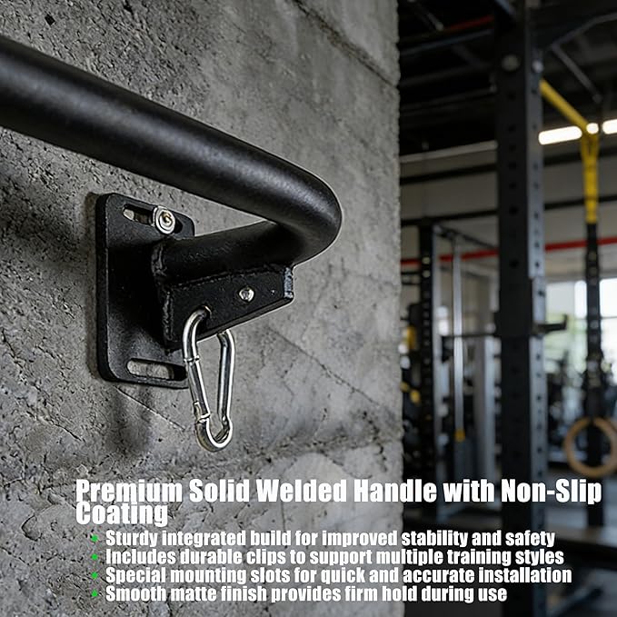 Heavy Duty Wall Mounted Pull Up Bar with 8mm Thick Steel Plates & Heavy-Duty Carabiner, Strength Training Bar for Home Gym, Garage and Indoor Workout
