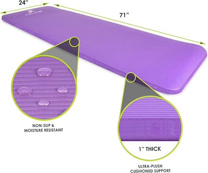 ProsourceFit Extra Thick Yoga and Pilates Mat ½” (13mm) or 1" (25mm), 71-inch Long High Density Exercise Mat with Comfort Foam and Carrying Strap