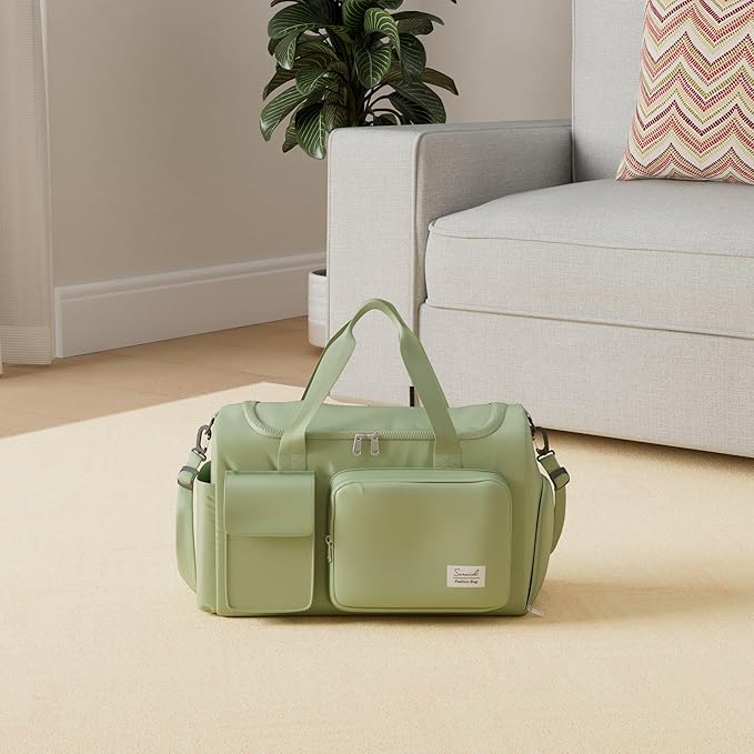 Travel Duffel Bag with Shoes Compartment Sports Gym Bag with Dry Wet Separated Pocket for Men and Women, Overnight Bag Weekender Bag Training Handbag Yoga Bag - Green