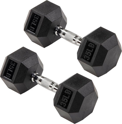 Signature Fitness Rubber Coated Hex Dumbbells Hand Weights for Exercises and Fitness Home Gym, 5-50 lbs, Pairs