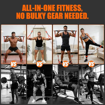 Pilates Bar Kit with Resistance Bands for Men, Heavy Duty Home Gym Equipment for Full Body Workout, Strength Training, Legs, Hips, Arms, Abs, Chest – Portable Pilates Stick