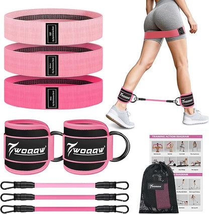 WOQQW Resistance Bands Set - Ankle Resistance Bands with Cuffs for Legs & Glute Workout, Fabric Booty Bands for Women, Home Gym Exercise Equipment for Hip, Pilates, Fitness, Yoga, Physical Therapy