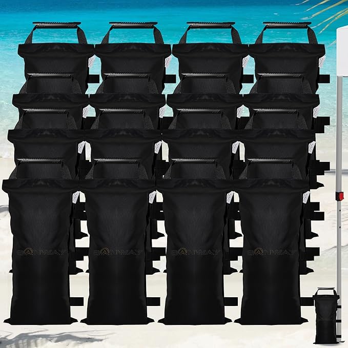 16 Pack (NO Sand) SANWAY 448 LBS Sand Bags for Canopy -Portable and Durable to Secure Tents, Canopies, and Umbrellas at Outdoor Events (Black)