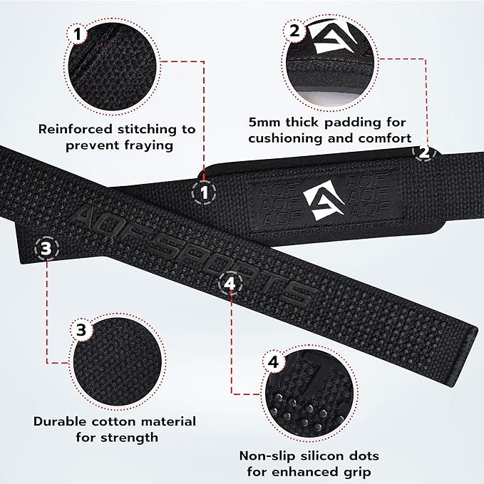 AQF Lifting Wrist Straps for Weightlifting, Powerlifting & Deadlifts – 23” Neoprene Padded Cotton Straps for Strength Training & Gym Workouts - Maximum Grip Support for Men & Women