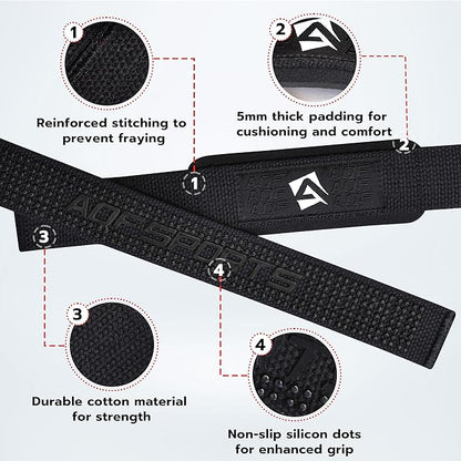 AQF Lifting Wrist Straps for Weightlifting, Powerlifting & Deadlifts – 23” Neoprene Padded Cotton Straps for Strength Training & Gym Workouts - Maximum Grip Support for Men & Women