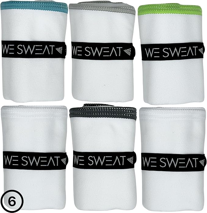 We Sweat’s (6 Pack) Microfiber Gym Towels, Silver ION Odor-Free Absorbent Fiber, Fast Drying Men & Women Workout Gear for Body Sweat, Towels, Sports Exercise Fitness Gear