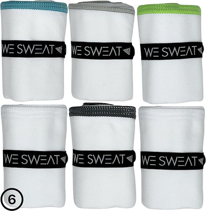 We Sweat’s (6 Pack) Microfiber Gym Towels, Silver ION Odor-Free Absorbent Fiber, Fast Drying Men & Women Workout Gear for Body Sweat, Towels, Sports Exercise Fitness Gear
