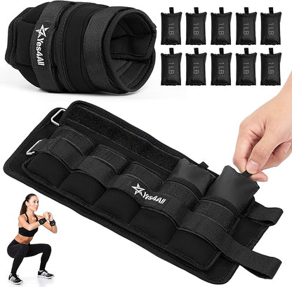 Yes4All Adjustable Wrist & Ankle Weights 3.5/5 LB Pair, Leg Weights for Women & Men, Weighted Arm Bands with Removable Sandbags for Fitness, Pilates, Walking, Strength Training - Versatile Colors