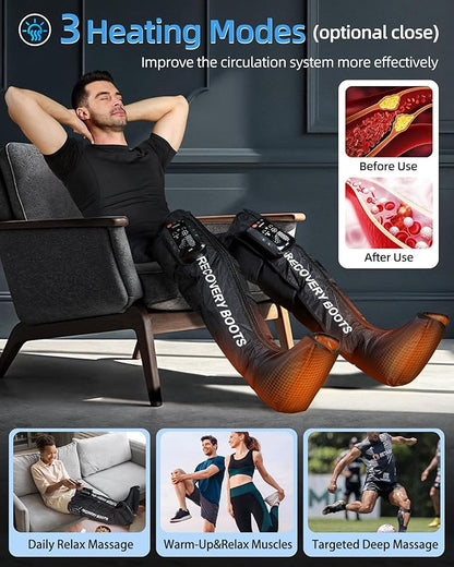 YINGGG Leg Massager with Heat and Compression: Cordless Recovery System for Improved Circulation, Professional Foot Massage Boots with 5 Massage Areas, 8 Intensities(Two Legs)-Medium