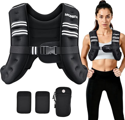 PACEARTH Weighted Vest,6lb/8lb/10lb/12lb/16lb/20lb/25lb/30lb Weight Vest with Reflective Stripe, Body Weight Vests for Women, Men, Weight Loss Workout, Strength Training, Running, Walking, Jogging