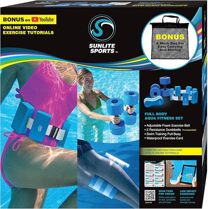 Sunlite Sports Water Workout Combo Set, High Density Water Weights for Pool Exercise, Dumbell, Swim Belt, Aerobics Equipment, Aqua Jogger Belt, Pool Fitness, Aqua Therapy & Exercise