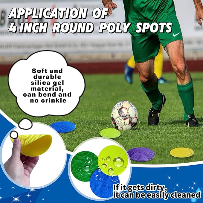 14 Pcs Non Slip Agility Markers Poly Spots, 4 inches Floor Dots Spot Markers for Gym,PE Equipment,Rubber Circles Multiple Color Sports Markers