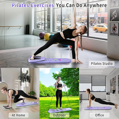 Pilates Board, Foldable Pilates Reformer Set for Home Workout with Timer, 6-in-1 Multifunctional Portable Reformer Pilates Machine at Home Pilates Equipment for Fitness, Exercise, Abs, Core Training