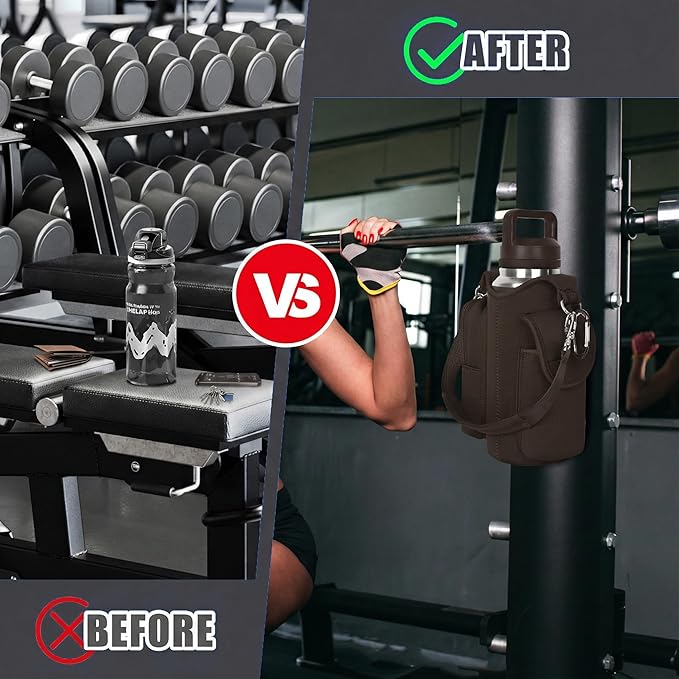 icolor Magnetic Gym Bag Water Bottle Carrier Holder with Phone Pockets & Shoulder Strap,Gym Magnetic Bag 5 Built-in Magnets Gym Accessories Organizer Sling Bottle Bag Pouch Sleeve