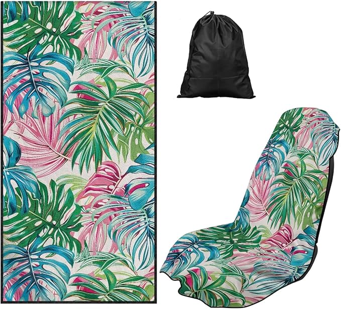 Bulopur Tropical Monstera Leaf Sweat Towel Car Seat Cover for Gym Post-Work Running Athletic Beach Towel Machine Washable Lightweight Soft Car Interior Accessories for Women Girly