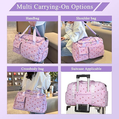 Small Gym Bags for Women, Travel Duffle Bag with Shoes Compartment, 4 in 1 Carry on Weekender Overnight Bag with Dry Wet Separated Pocket, Sport Gym Tote Bag for Yoga, Dance, Swimming, Workout, Ballet