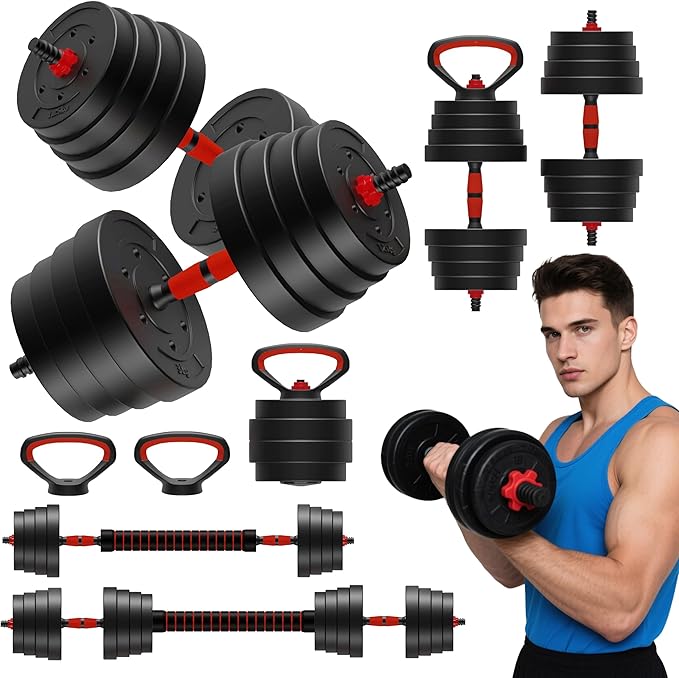 90 LB/75 LB/45 LB/25 LB Adjustable Dumbbells 4-in-1 Dumbbells Set Free Weight Set with Connector – Convert to Barbell, Kettlebell & Push-Up Stands | Interchangeable Weight Plates, Non-Slip Grips for Home Gym