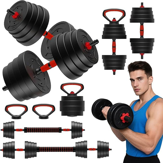 90 LB/75 LB/45 LB/25 LB Adjustable Dumbbells 4-in-1 Dumbbells Set Free Weight Set with Connector – Convert to Barbell, Kettlebell & Push-Up Stands | Interchangeable Weight Plates, Non-Slip Grips for Home Gym