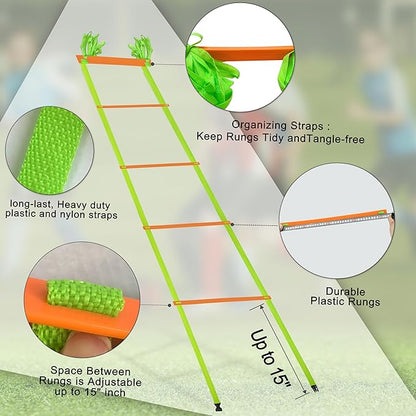 20ft Adjustable Agility Speed Ladder Training Ladder with Carry Bag - Soccer, Speed, Football Fitness Feet Training - Agility Training Equipment for Footwork Drills