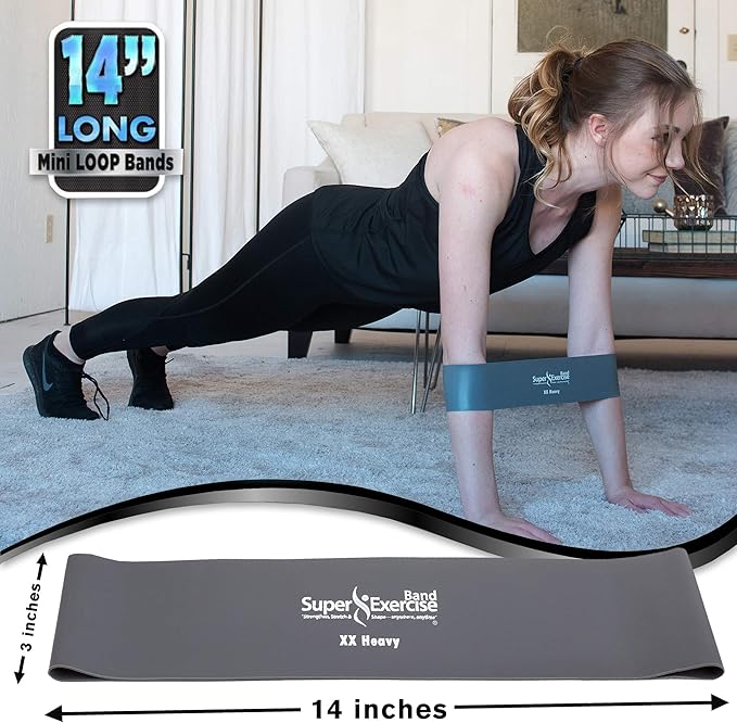 USA 14" x 3" Extra Long Latex Free Mini Loop Bands in 3, 5, 10 Pack Sets. 10 Strengths for Resistance Training, Stretching, Yoga, Toning. Plus an Exclusive iPhone App and E-Book.