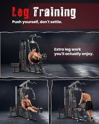Sportsroyals Home Gym, Multifuntional Workout Station with 150LBS Weight Stack, Full Body Workout Equipment for Home Exercise Fitness