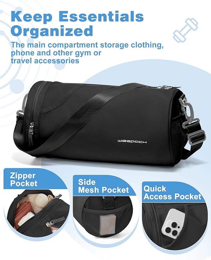 Small Gym Bag for Women,Waterproof Mini Duffle Bag Womens Spotrs WorkoutBags Small Travel Duffel Bag with Wet Pocket Carry on Weekender Bags for Dance Swimming,Gym,Yoga,Fitness Black