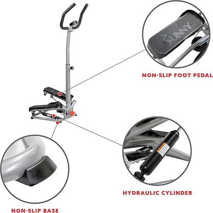 Sunny Health & Fitness Twist Stepper with Handlebar, Stair Step Machine for Cardio Workout, Compact Home Exercise Equipment W/Optional Free SunnyFit App Connection