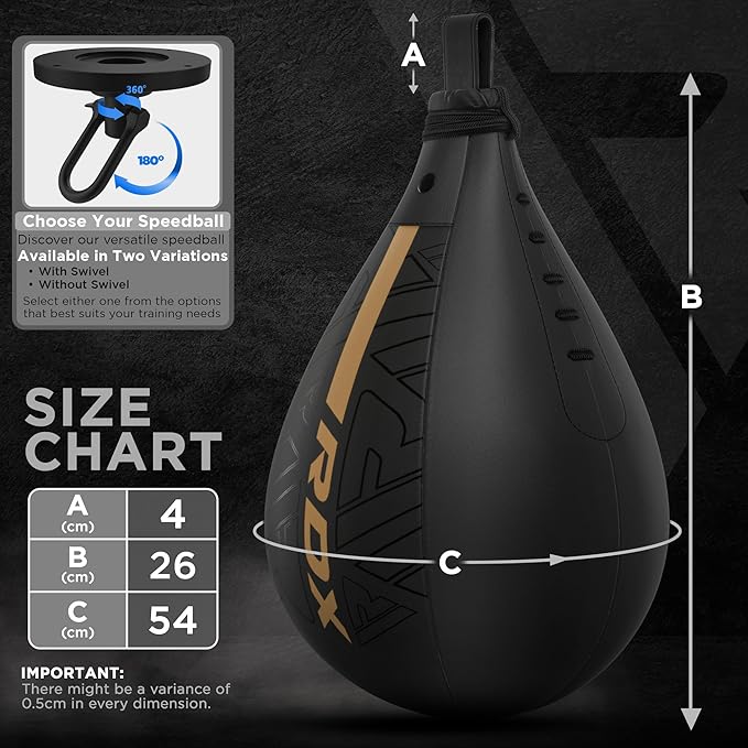 RDX Speed Bag Boxing Ball, Maya Hide Leather Dodge Striking Target with Additional Bladder, MMA Muay Thai Punching Workout Kicking Martial Arts Training Home Gym Exercise Speedball
