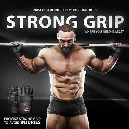 DXM SPORTS Weight Lifting Gym Workout Gloves with Wrist Wrap Support for Men & Women, Full Palm Protection Exercise Gloves for Weightlifting, Training, Fitness, Hanging, Pull ups