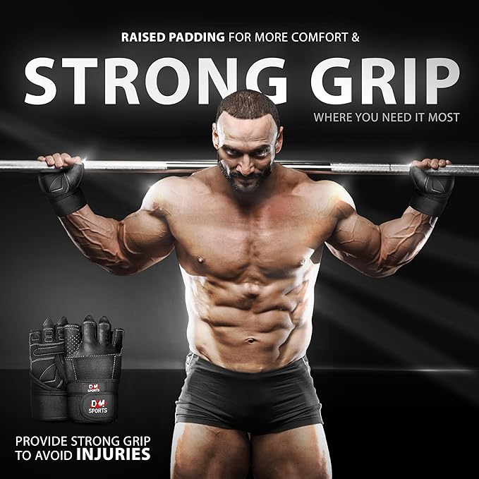 DXM SPORTS Weight Lifting Gym Workout Gloves with Wrist Wrap Support for Men & Women, Full Palm Protection Exercise Gloves for Weightlifting, Training, Fitness, Hanging, Pull ups