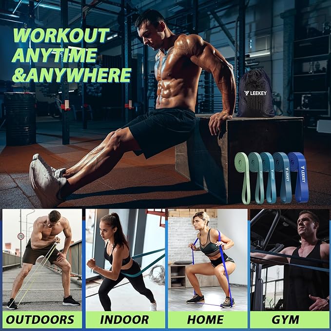 LEEKEY Resistance Bands, Exercise Bands with Handles,Pull Up Assist Bands - Band Set with Door Anchor - Bands for Working Out,Band for Men and Women Fitness Training,Home Workouts