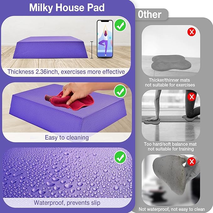 Balance Board Foam Pads, Yoga Mat Board for Balancing Exercises, Knee Cushioned Boards Mat, Women & Kid Fitness Training, 12X9.4X2.4 inch