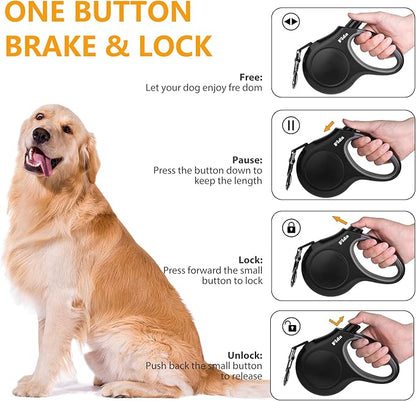 Fida Retractable Dog Leash with Dispenser and Poop Bags, 10 ft Pet Walking Leash for X-Small Dog or Cat up to 18 lbs, Anti-Slip Handle, Tangle Free, Reflective Nylon Tape (XS, Black)