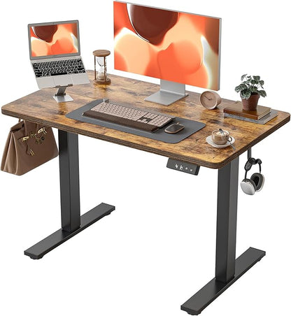 TIQLAB Height Adjustable Electric Standing Desk, 40 x 24 inch, Sit Stand Up Desk, Splice Board, Computer Home Office Desk, Rustic Brown Top