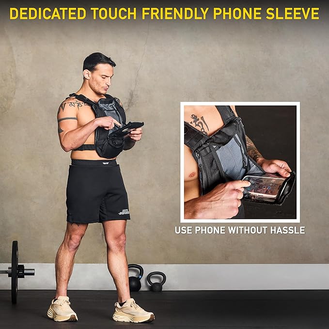 Elite Hydra Running Chest Pack w/ Gun Holster, Phone Holder Touch Friendly, Camera Pocket for Men/Women Lightweight Hydration Vest Chest Rig w/ Water Bladder for Marathon, Cycling, ADV Camping, Skiing