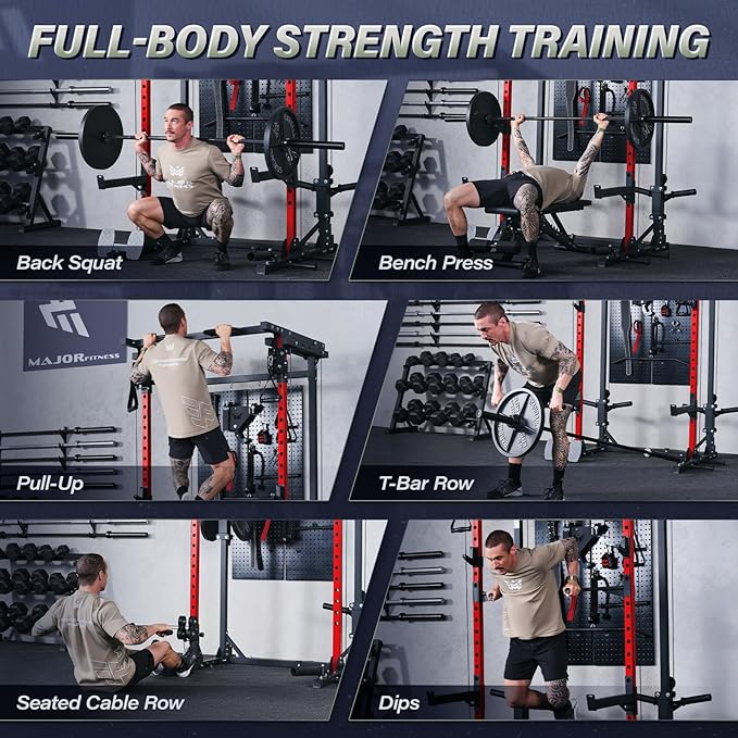 MAJOR FITNESS Drone3 Power Rack, 2500lbs Multi-Function Home Gym Squat Rack with Dual Pulley System, Pull-Up Bar & J-Hooks, Heavy-Duty Steel Frame for Maximum Stability & Strength Training