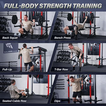 MAJOR FITNESS Drone3 Power Rack, 2500lbs Multi-Function Home Gym Squat Rack with Dual Pulley System, Pull-Up Bar & J-Hooks, Heavy-Duty Steel Frame for Maximum Stability & Strength Training