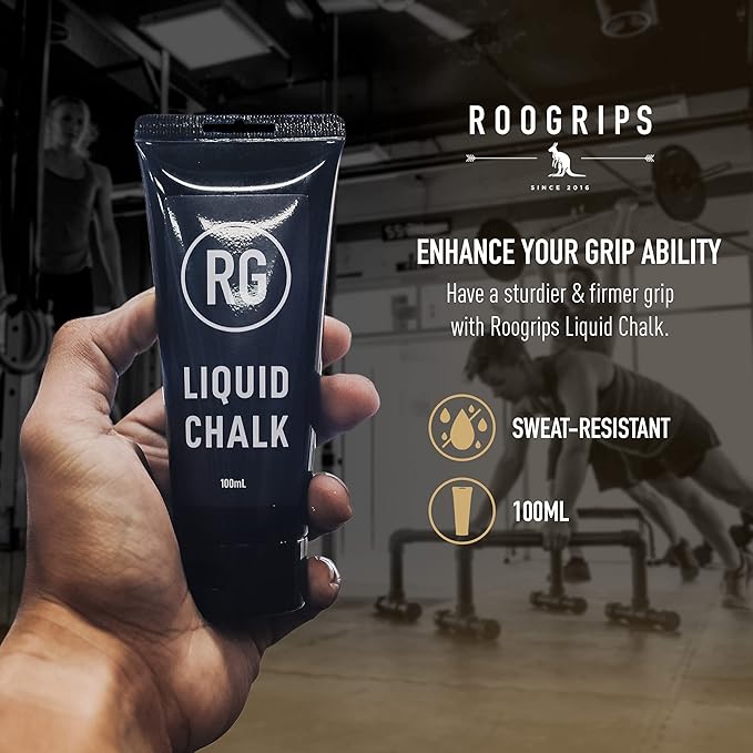 RooGrips Liquid Chalk Grip Enhancer - Hand Chalk for Weightlifting, Gymnastics & Workout - No-Mess, Long-Lasting, Quick-Dry Gym Chalk for Hand Grips & Sweaty Palms - 100ml Premium Climbing Chalk.