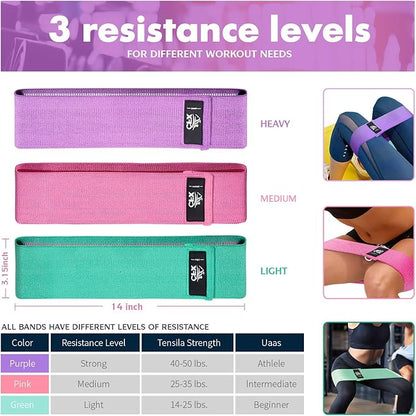 CFX Resistance Bands Set, Exercise Bands with Non-Slip Design for HIPS & Glutes, 3 Levels Workout Bands for Women and Men, Booty Bands for Home Fitness, Yoga, Pilates