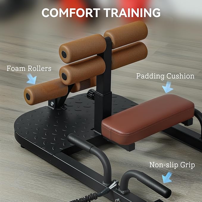 Soozier Foldable Sissy Squat Machine, Hip Thrust Machine with Push Up Stand and Wheels, Multipurpose Glute Workout Equipment for Home Gym