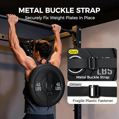 PACEARTH Weighted Strength Training Backpack – Adjustable Weight Plate Bag for Calisthenics, Pull-Ups, Squats & Core Workouts – Fits 17.7" Gym Plates – Metal Buckle Straps & Reinforced Stitching